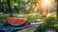 Slice of Watermelon on Wooden Table Royalty Free Stock Photo