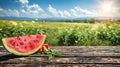 Slice of Watermelon on Wooden Table Royalty Free Stock Photo