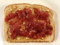 Peanut Butter and Strawberry Jam on Whole Wheat Royalty Free Stock Photo