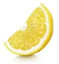 Slice of yellow lemon citrus fruit isolated on white Royalty Free Stock Photo