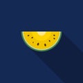 Slice of yellow watermelon fruit cartoon vector flat design on blue background Royalty Free Stock Photo