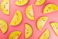 Slice of Yellow watermelon on a pink background. Bright summer background Royalty Free Stock Photo