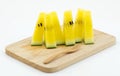 Slice yellow watermelon on wood plate Royalty Free Stock Photo