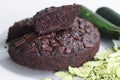 Slice of Zucchini chocolate cake on top of the round cake Royalty Free Stock Photo