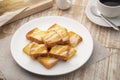 Sliced Air fryer grilled butter toast,golden brown crispy bread topped with sugar and sweetened condensed milk