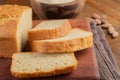 Sliced almond flour bread over wooden board