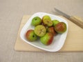 Sliced apple fruits from the service tree