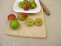 Sliced apple fruits from the service tree