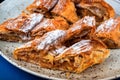 Sliced apple pie `strudel` on plate. Royalty Free Stock Photo