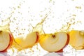 Sliced of apple with splashing juice on white background Royalty Free Stock Photo