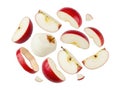 Fresh Red Apple Slices and Peeled Pieces Isolated on White Background Royalty Free Stock Photo