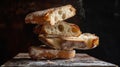 Sliced Artisan Bread Stack on Wooden Board Royalty Free Stock Photo