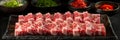 Sliced asian wagyu beef bbq with copy space, japanese, chinese, korean raw steak presentation Royalty Free Stock Photo