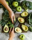 Sliced avocado on plain background Royalty Free Stock Photo