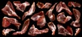 Sliced bacon on black background, raw ham strips Royalty Free Stock Photo