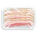 Sliced bacon in a plastic tray. Vacuum packed pork. Vector illustration. Royalty Free Stock Photo