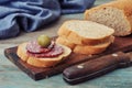 Sliced baguette with salami Royalty Free Stock Photo