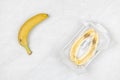 Sliced Banana in the bowl above grey marble table Royalty Free Stock Photo