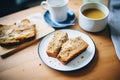 sliced banana bread with a cup of coffee Royalty Free Stock Photo