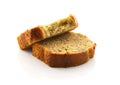 Sliced banana bread isolated on background