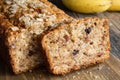 Sliced banana bread loaf with walnuts and oats Royalty Free Stock Photo