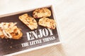 Sliced banana nut bread. Cake with nuts on wooden board. Morning breakfast background. Baked home desert. Close up view. Close up Royalty Free Stock Photo