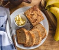 Sliced Banana Nut Loaf Cake on a Plate Royalty Free Stock Photo