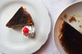 Sliced of Basque Burnt Cheese Cake, a Spanish Traditional Cheesecake. Baked at a High Temperature, Light and Scorched and