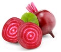 Sliced beetroot with green leaf isolated on white background. clipping path Royalty Free Stock Photo
