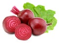 sliced beetroot with green leaves isolated on white background. clipping path Royalty Free Stock Photo