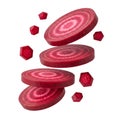 Sliced Beets and Cubes Floating on Black Background Royalty Free Stock Photo