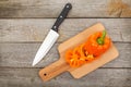 Sliced bell pepper on cutting board