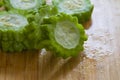 Sliced Bitter melon bitter gourd close up