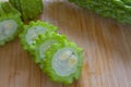 Sliced Bitter melon bitter gourd close up