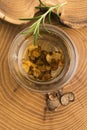 Sliced black truffle in olive oil Royalty Free Stock Photo