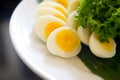 Sliced boiled egg on white plate Royalty Free Stock Photo