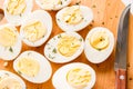 Sliced boiled eggs with dill closeup Royalty Free Stock Photo