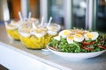 sliced boiled eggs on a refrigerated salad station Royalty Free Stock Photo