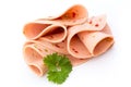 Sliced boiled ham sausage isolated on white background, top view Royalty Free Stock Photo