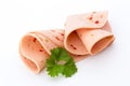 Sliced boiled ham sausage isolated on white background, top view Royalty Free Stock Photo