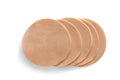 Sliced of bologna sausage stacked on white isolated background with clipping path. Bologna sausage origin from Italian, have del