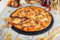 Bolognese pizza with ground beef corn and tomatoes Royalty Free Stock Photo