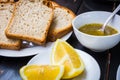 Sliced bread chopped lemon and sause Royalty Free Stock Photo