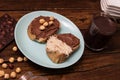 Sliced of bread full of chocolate and hazelnut spread Royalty Free Stock Photo