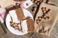 Sliced bread in plate with chocolate cream and nuts Royalty Free Stock Photo