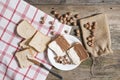 Sliced bread in plate with chocolate cream and nuts Royalty Free Stock Photo