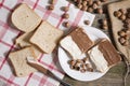 Sliced bread in plate with chocolate cream and nuts Royalty Free Stock Photo