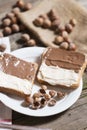 Sliced bread in plate with chocolate cream and nuts Royalty Free Stock Photo