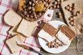 Sliced bread in plate with chocolate cream and nuts Royalty Free Stock Photo