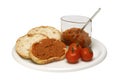 Sliced bread with red pesto sauce Royalty Free Stock Photo